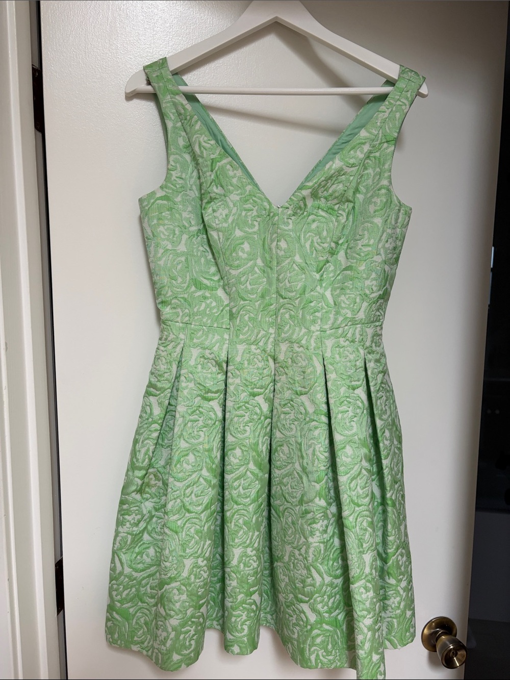 Betsey Johnson Light Green Floral Jacquard Fit-and-Flare Dress